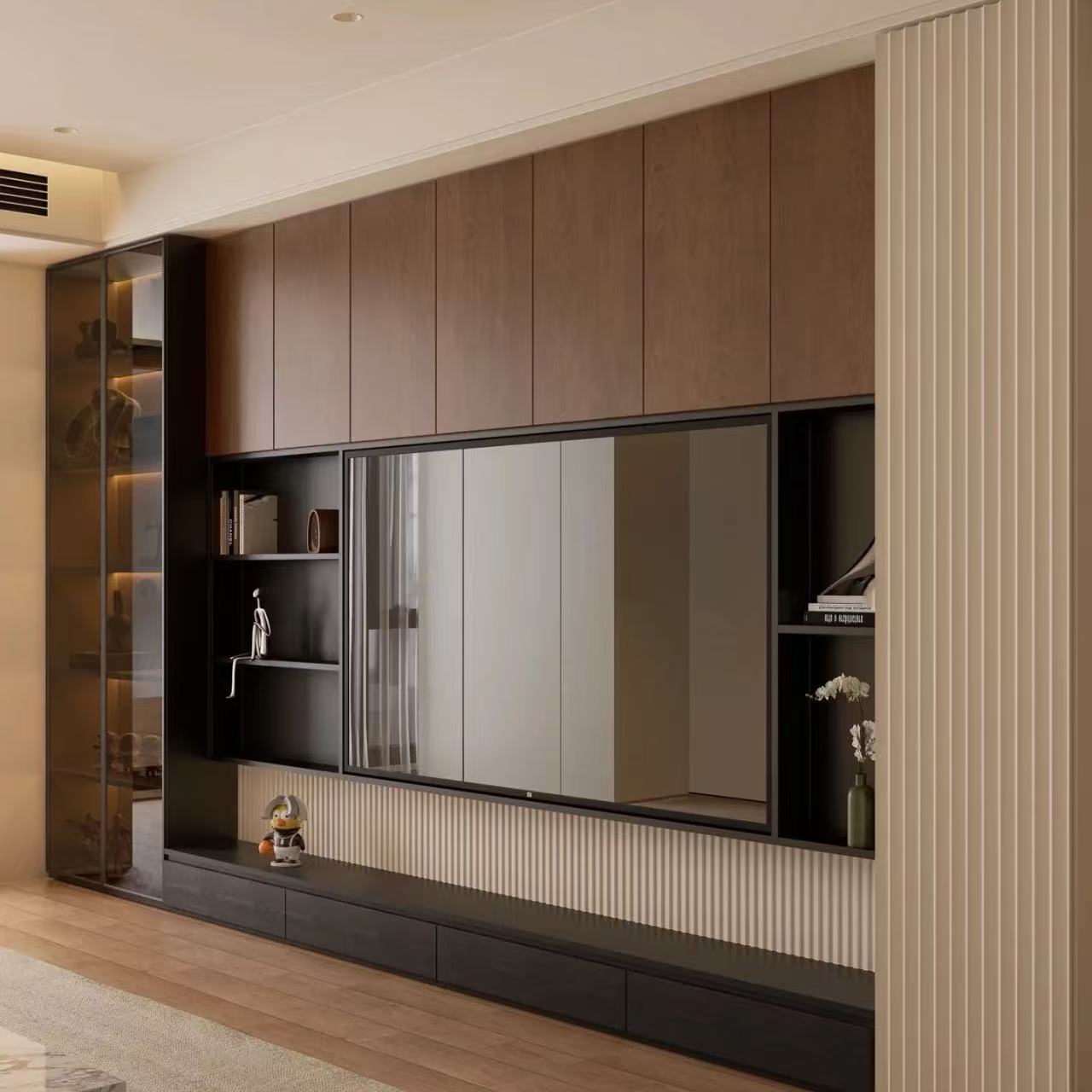 Luxury Modern Design Wood Wall Mounted Panel Unit Suspended TV Console Stand Cabinet Set for Living Room Bedroom Home Furniture