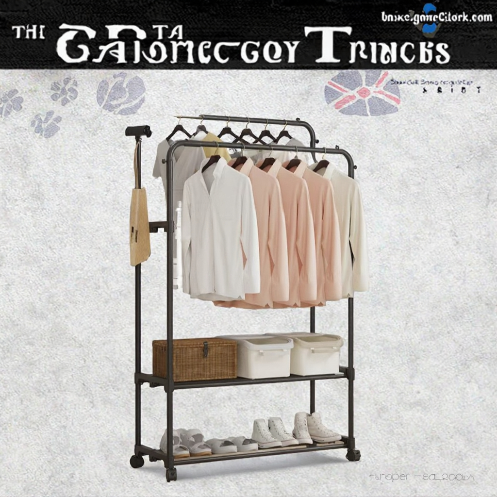 Garment Rack Double Stainless Steel Dustproof Hanging Clothes Hanger Shoe Hat Integrated Drying Bathroom Kitchen Floor Type