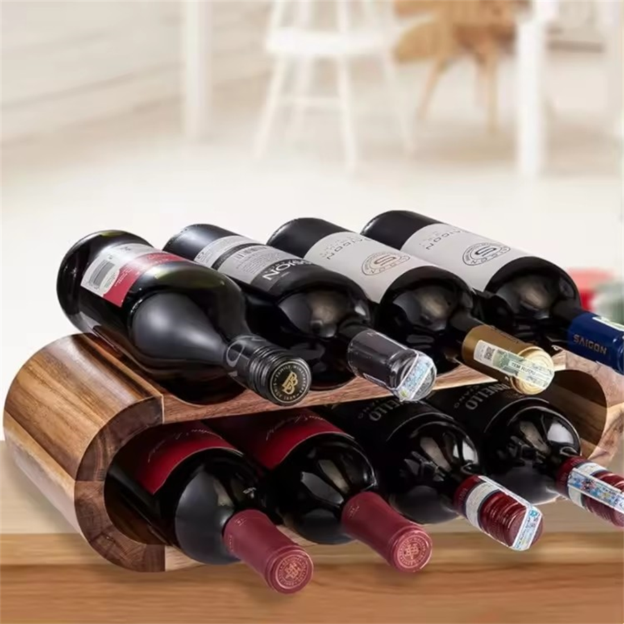 Bamboo 8 Bottles 2 Tier Wine Display Rack for Home Kitchen Pantry Free Standing Wine Storage