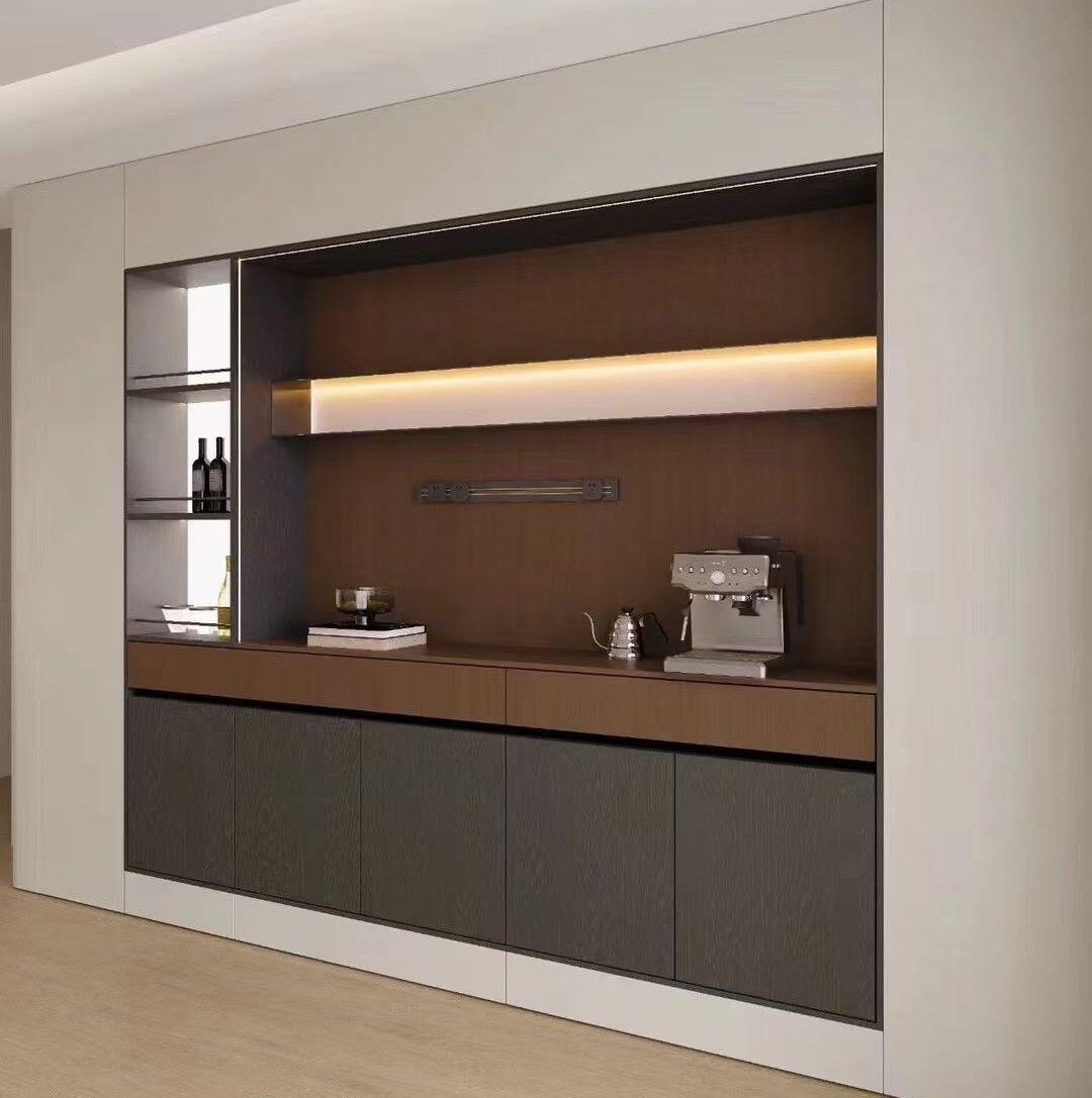 Eco Friendly Stable Bespoke Sideboard Cabinet with Open Shelves for Real Estate High End Sample Room Layout
