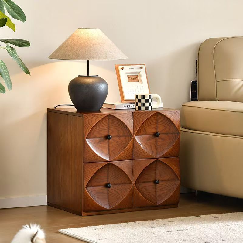 Vintage Retro Wooden Side Cabinet with Diamond - Shaped Drawers Stylish Home Storage Furniture for Living Room