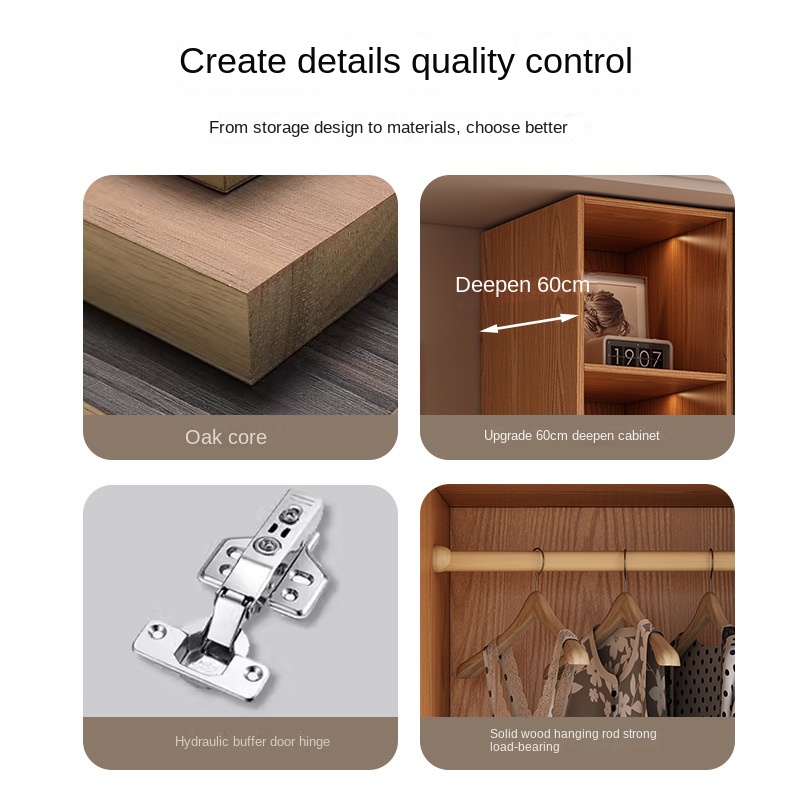 Hot Selling Portable Modern Style Freestanding Wardrobe Solid Wood Doors Eco-Friendly For Small Bedroom Hotel Apartment Hostel
