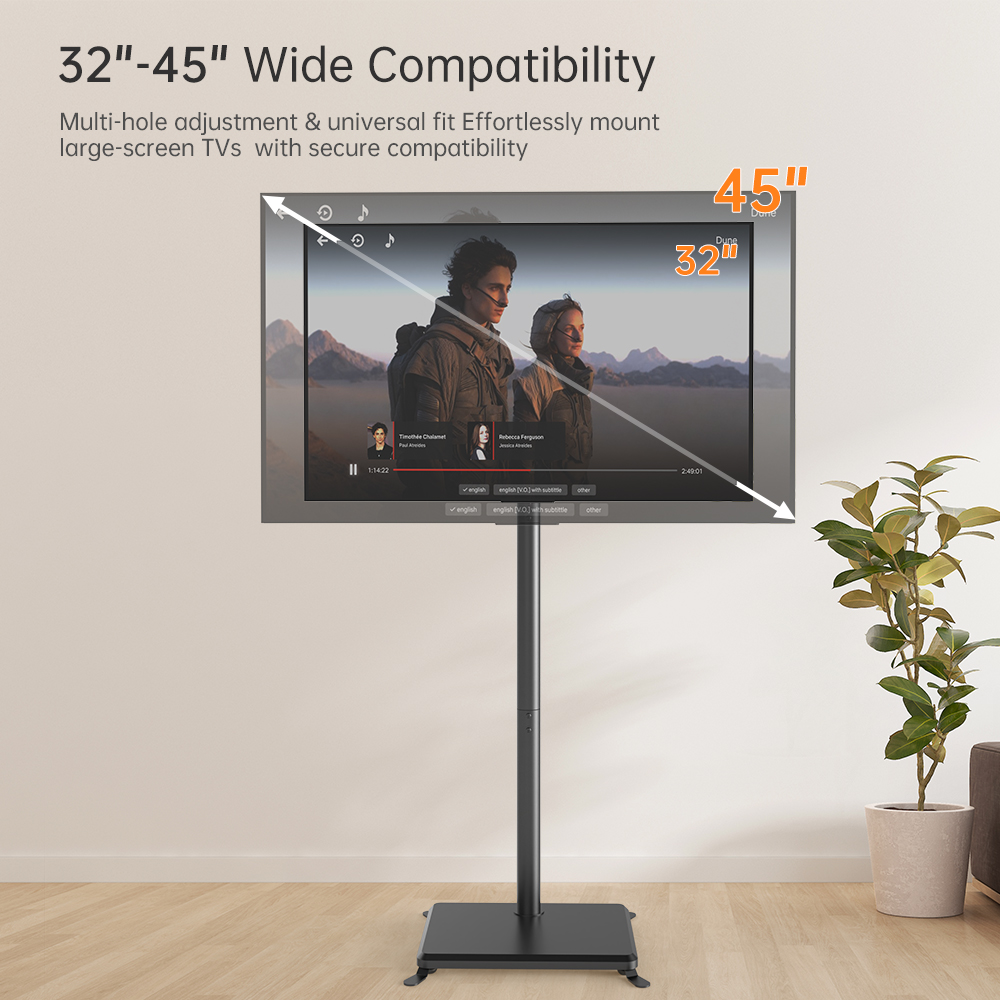 Khcoohoo Alloy Steel Floor TV Stand Swivel Mount 32-45" TVs Adjustable Height 40kg Load Capacity VESA 100-400mm Home Office Use