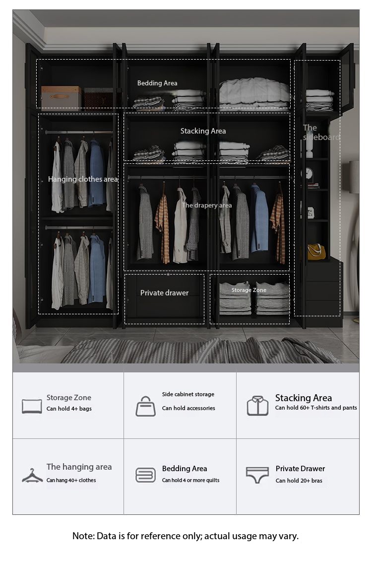 Modern Beige Bedroom Wardrobe with Drawers Open Shelves Easy Assembly Custom Size Floor to Ceiling Closet Storage Cabinet