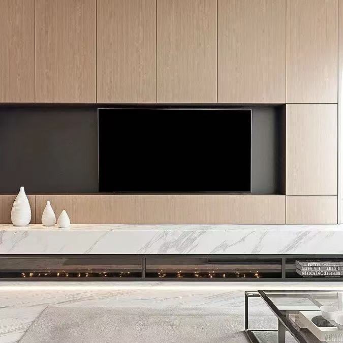 Luxury Modern Design Wood Wall Mounted Panel Unit Suspended TV Console Stand Cabinet Set for Living Room Bedroom Home Furniture