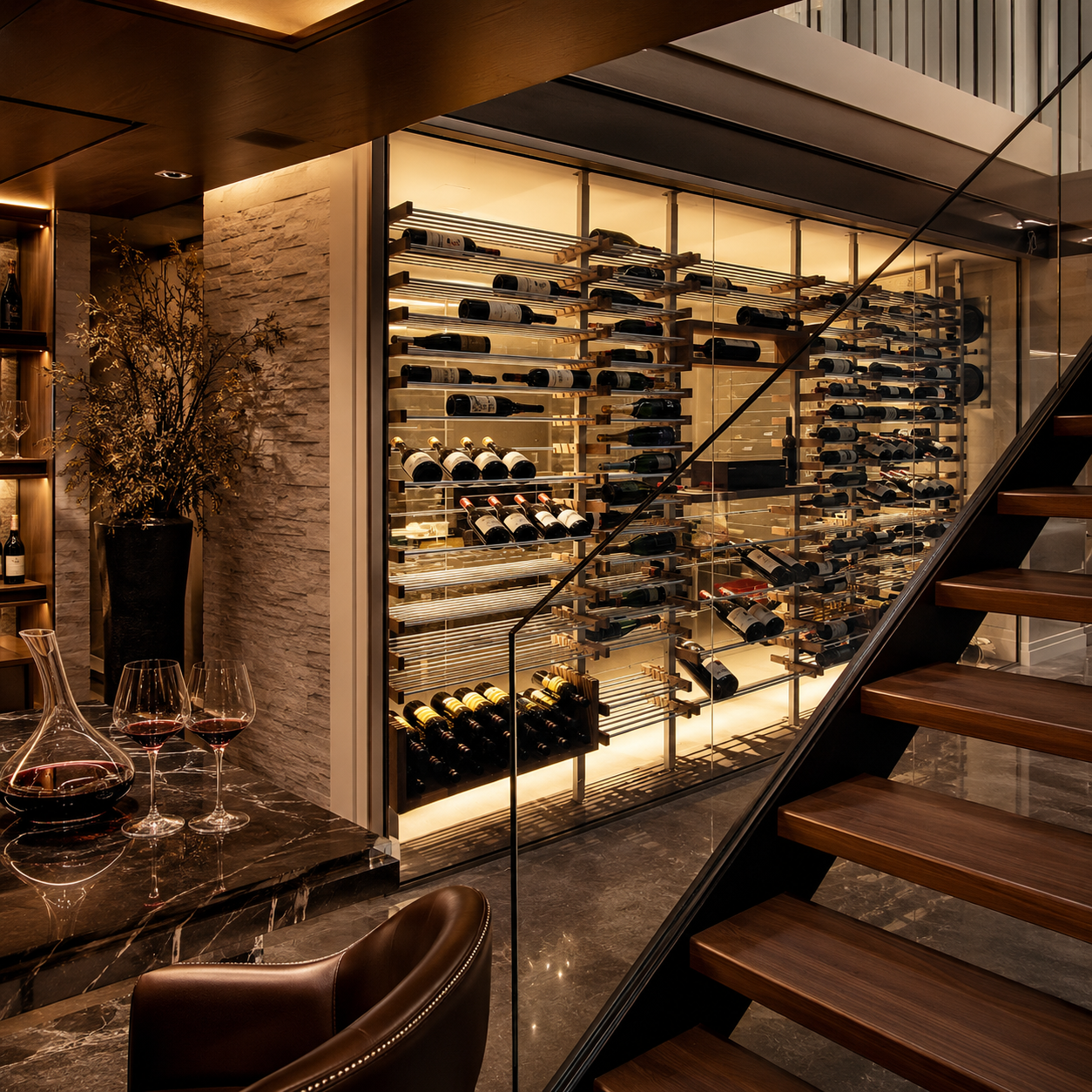 Modern Metal Wine Rack Cellars Custom Glass-Enclosed Wall-Mounted Wine Display Systems For Homes Restaurants And Bars