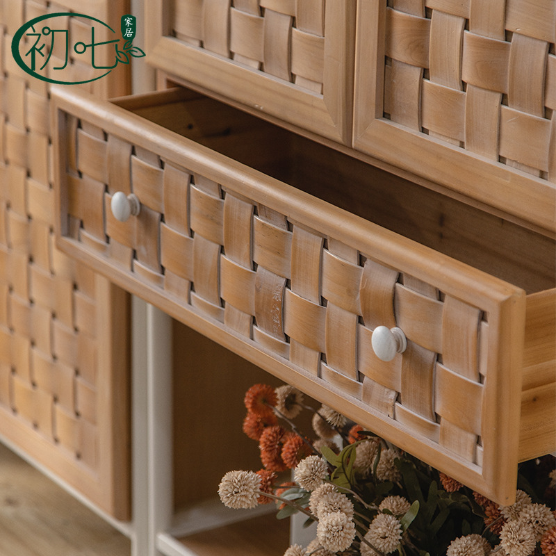 Solid Wood Sideboard With Doors Minimalist Retro Style Storage Cabinet For Living Room Entryway