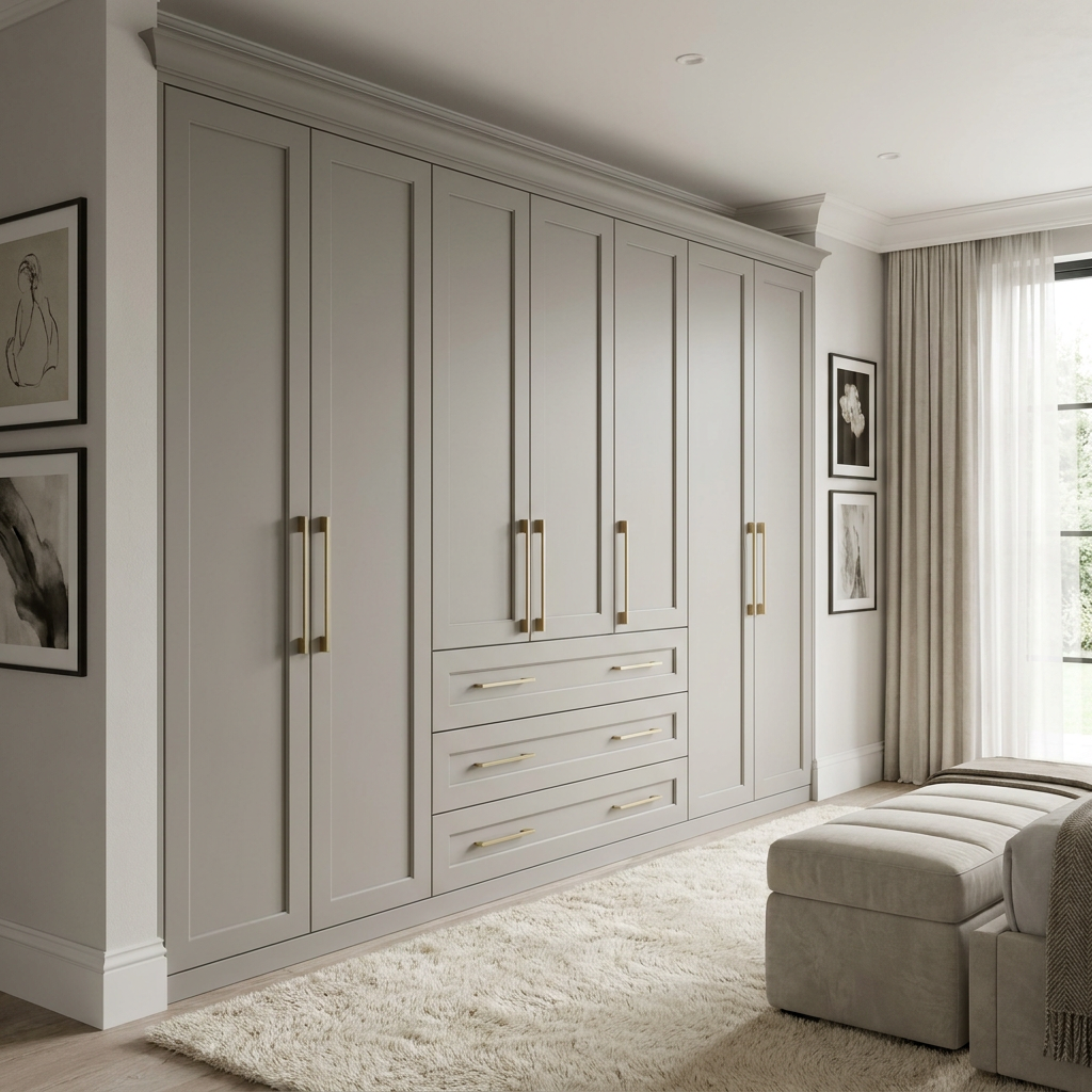 Particle Board &amp; Wood Bedroom Wardrobe with Large Capacity Multi-functional Storage Swing Door Modern Minimalist Design