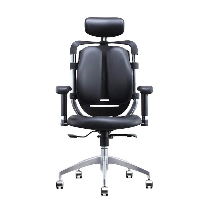 Ergonomic Metal Office Chair with Leather Lumbar Support Foshan Leather Ergonomic Chair with Pillow and Lumber for Desk Use