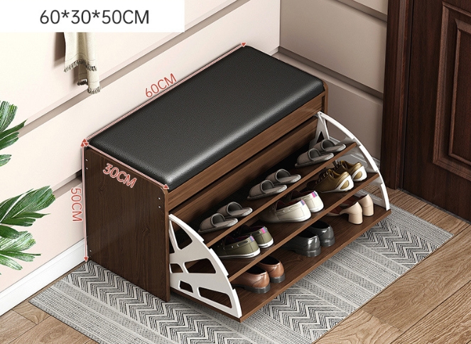 HANYEE Modern Decorative Entrance Area Shoe Storage Bench Bamboo Leather Organiser with Cushion Simple Style Home/Apartment Use