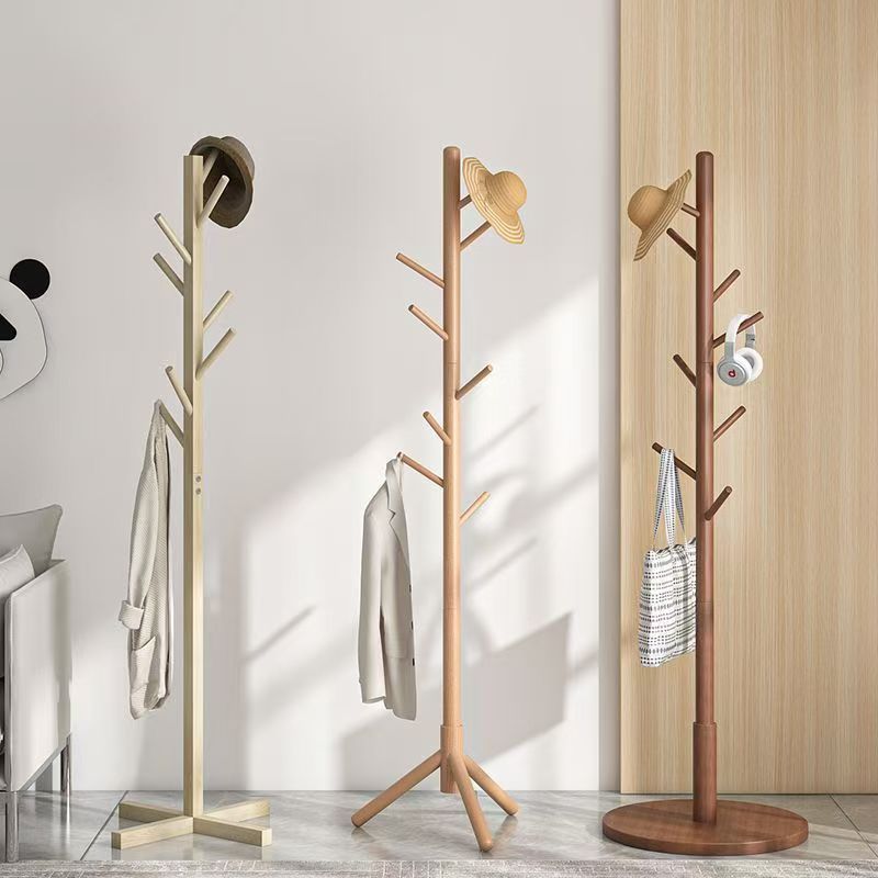 Stylish Tree-Shaped Solid Wood Coat Rack for Hotels Floor-Standing Clothes Hanger with Excellent Storage Functionality
