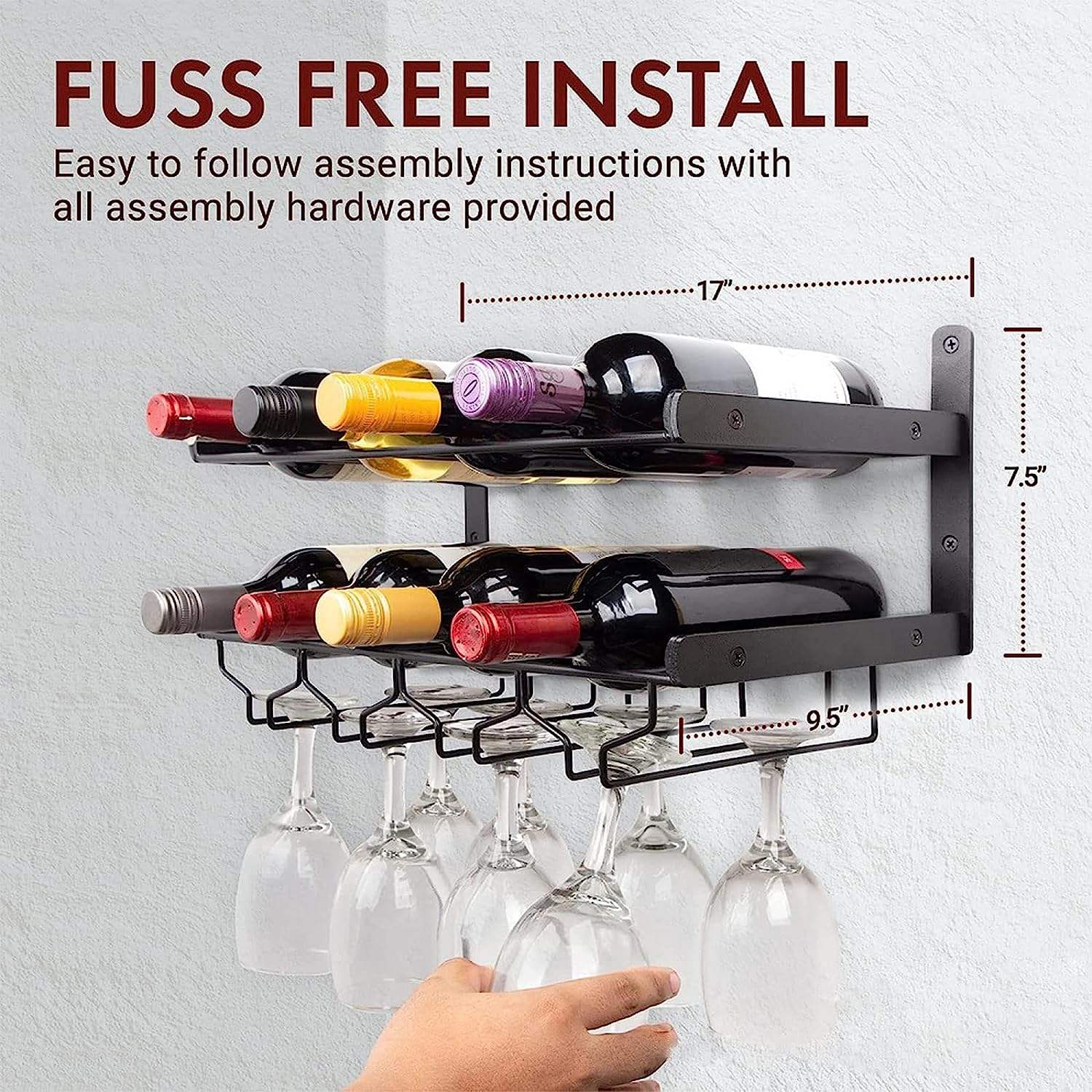 Double Tier Iron Wall Mounted Non-Folding Wine Rack Metal Multipurpose Shelf Hung Bracket for Living Room Huasheng