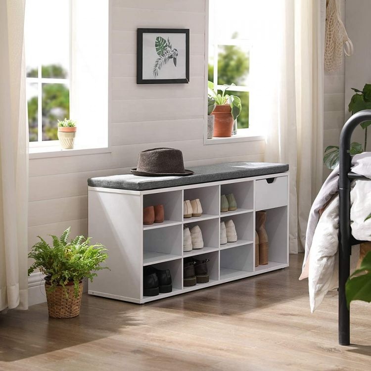 Ebay Popular Design Cheaper Price Shoe Storage Bench Storage with Seat Cushion
