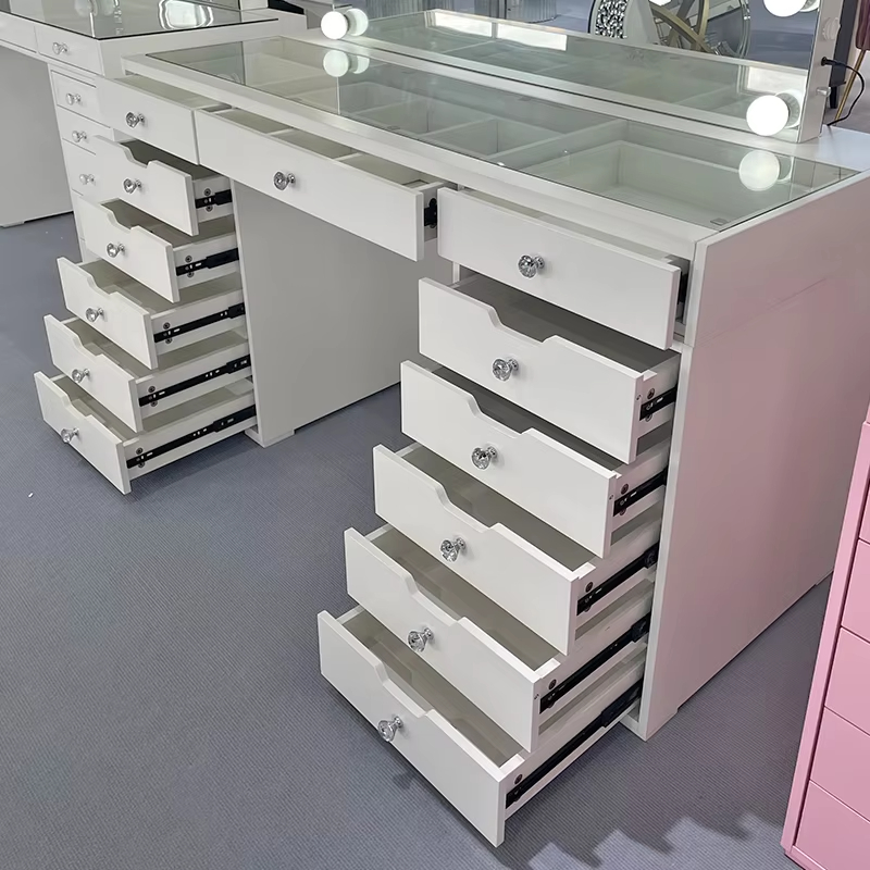 Italian Modern Simple Dressing Table with Tempered Glass Light Luxury Makeup Vanities for Wedding Bedroom