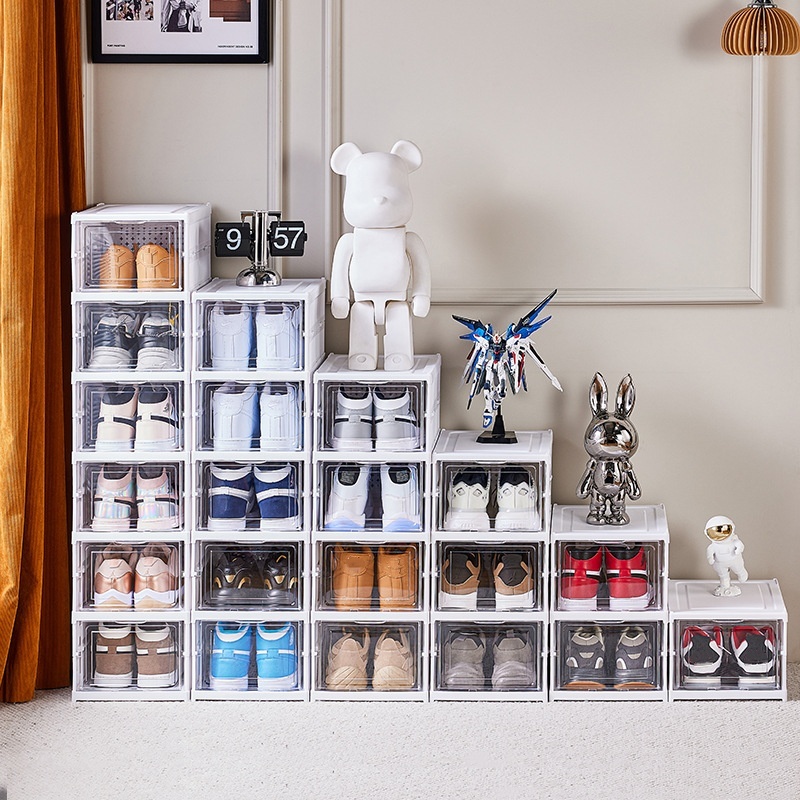 Double Transparent Clear Plastic Furniture Shoe Rack Cabinet Home Organizer Box Storage for Shoes Clothing Folding Display