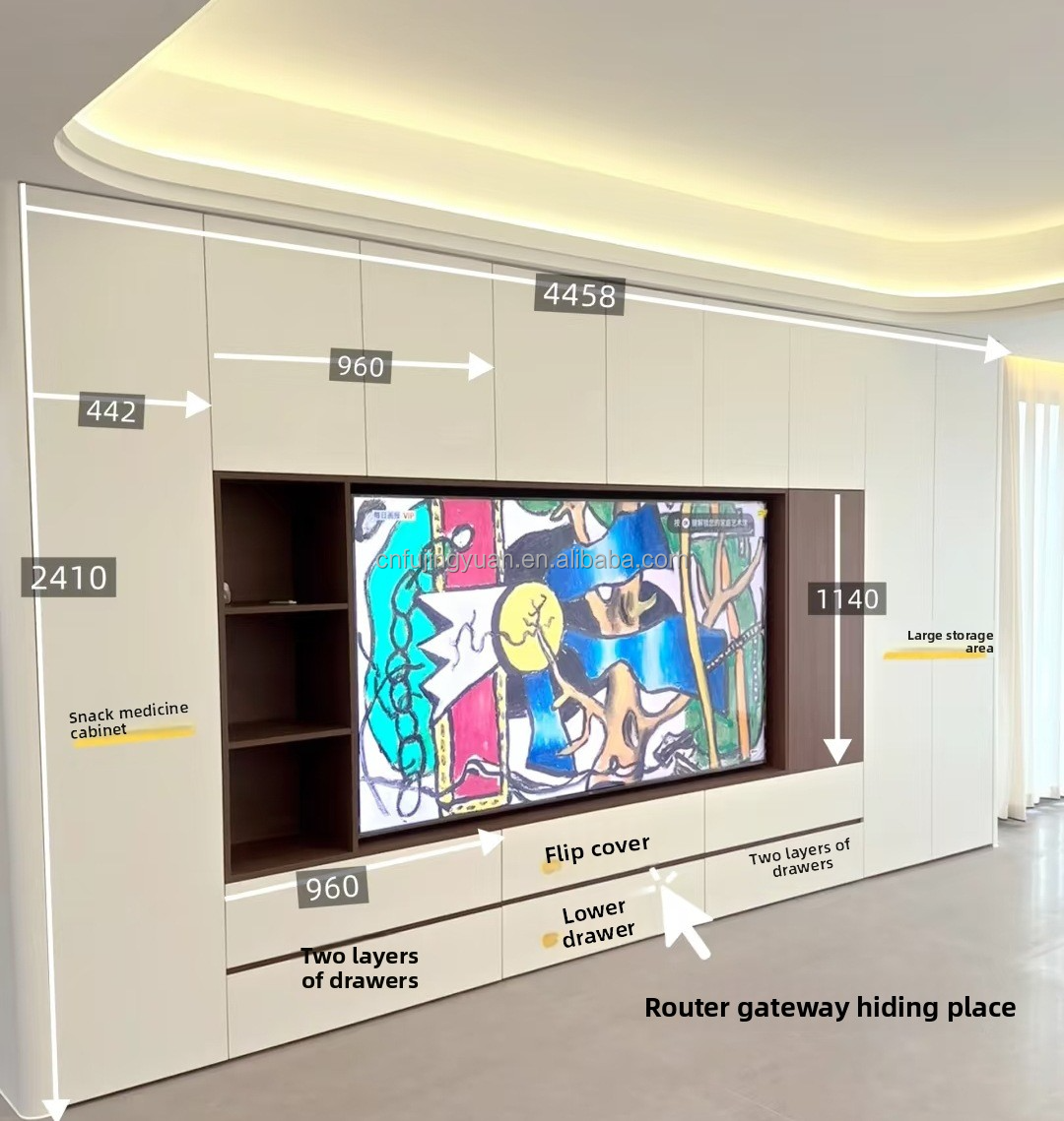 Luxury Modern Design Wood Wall Mounted Panel Unit Suspended TV Console Stand Cabinet Set for Living Room Bedroom Home Furniture
