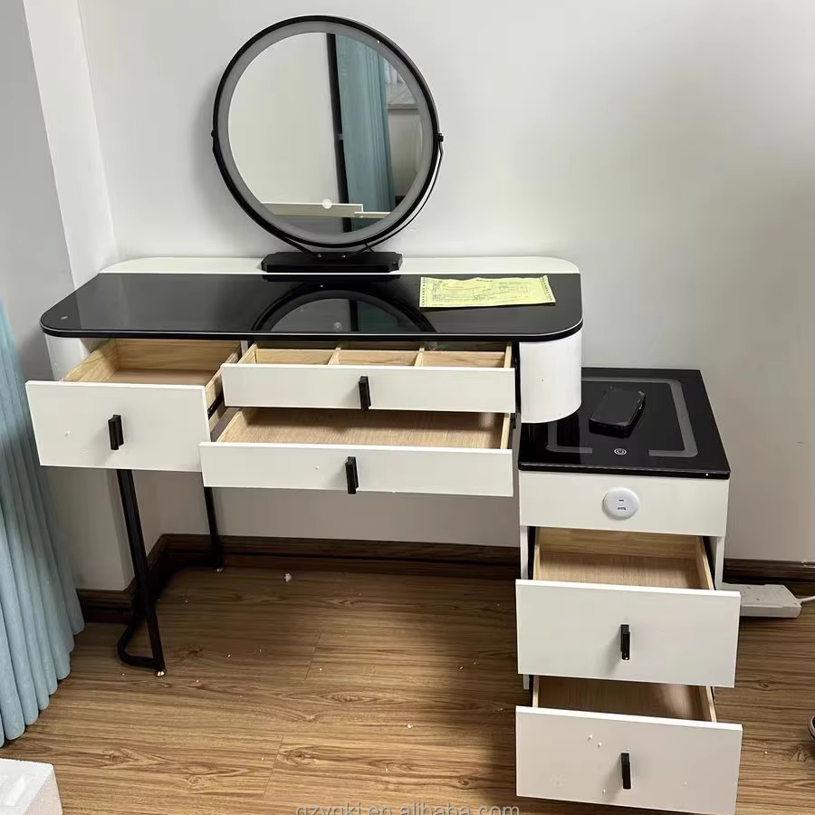 Luxury High-End Modern Simple Bedroom Dressing Table Nordic Model Expandable Storage Cabinet Light Makeup Vanities Wood Bathroom