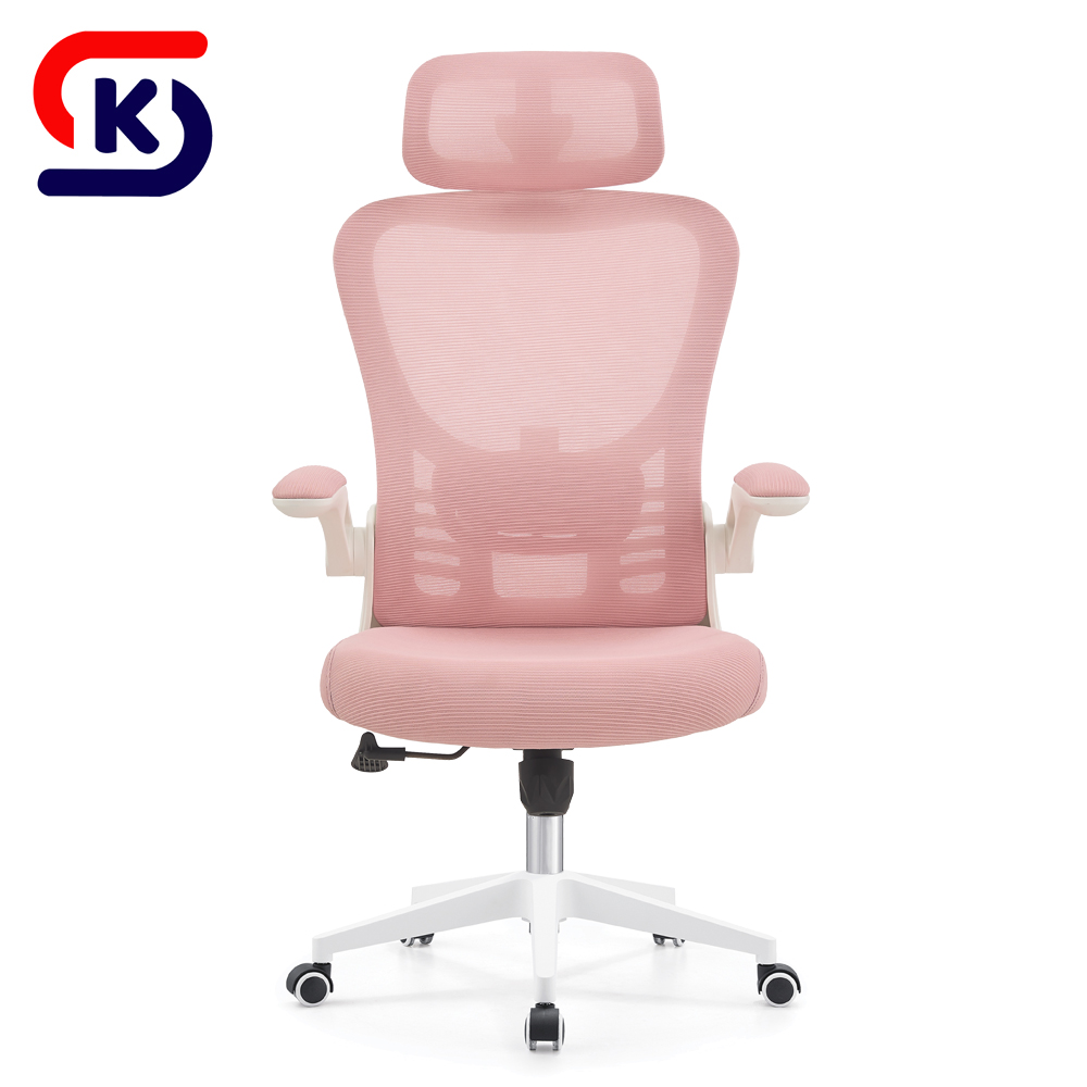 Modern Pink Ergonomic Office Chair with Adjustable Headrest, Breathable Mesh Office Desk Chair for Girls Teens Home Workspace