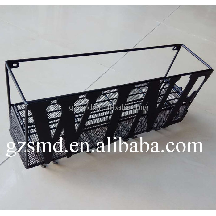 Guangdong OEM ODM Metal Black Wall Mounted Manufacture Wine Rack Wine Bottle Holder Basket With Glass Holder