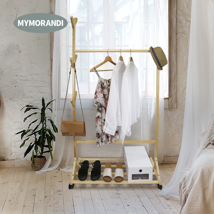 2020 Multifunctional Wooden Coat Rack Single Rod Hanging Clothes Rack Hat Racks for Home Storage