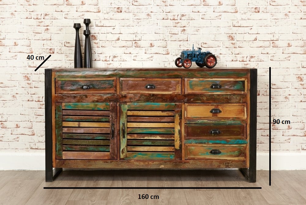 Handmade Recycled and Reclaimed Wood Dining Buffet Cabinet Vintage Styled Sideboard With Three Doors and Three Drawers