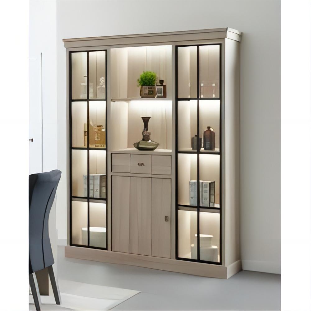KEJIA Modern Living Room Display Cabinet Custom Luxury Wooden Glass Sideboard Cabinets With Led Light