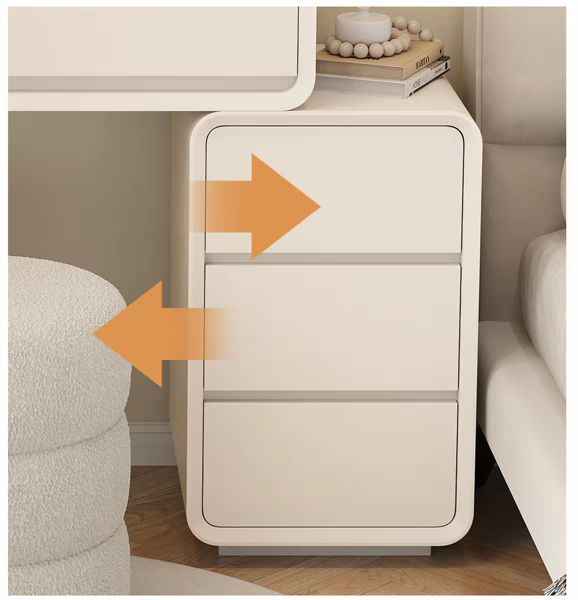 Creamy Modern Minimalist Solid Wood Lacquer Vanity Small-Space Dressing Table With LED Shape Mirror Storage Cabinet For Bedroom