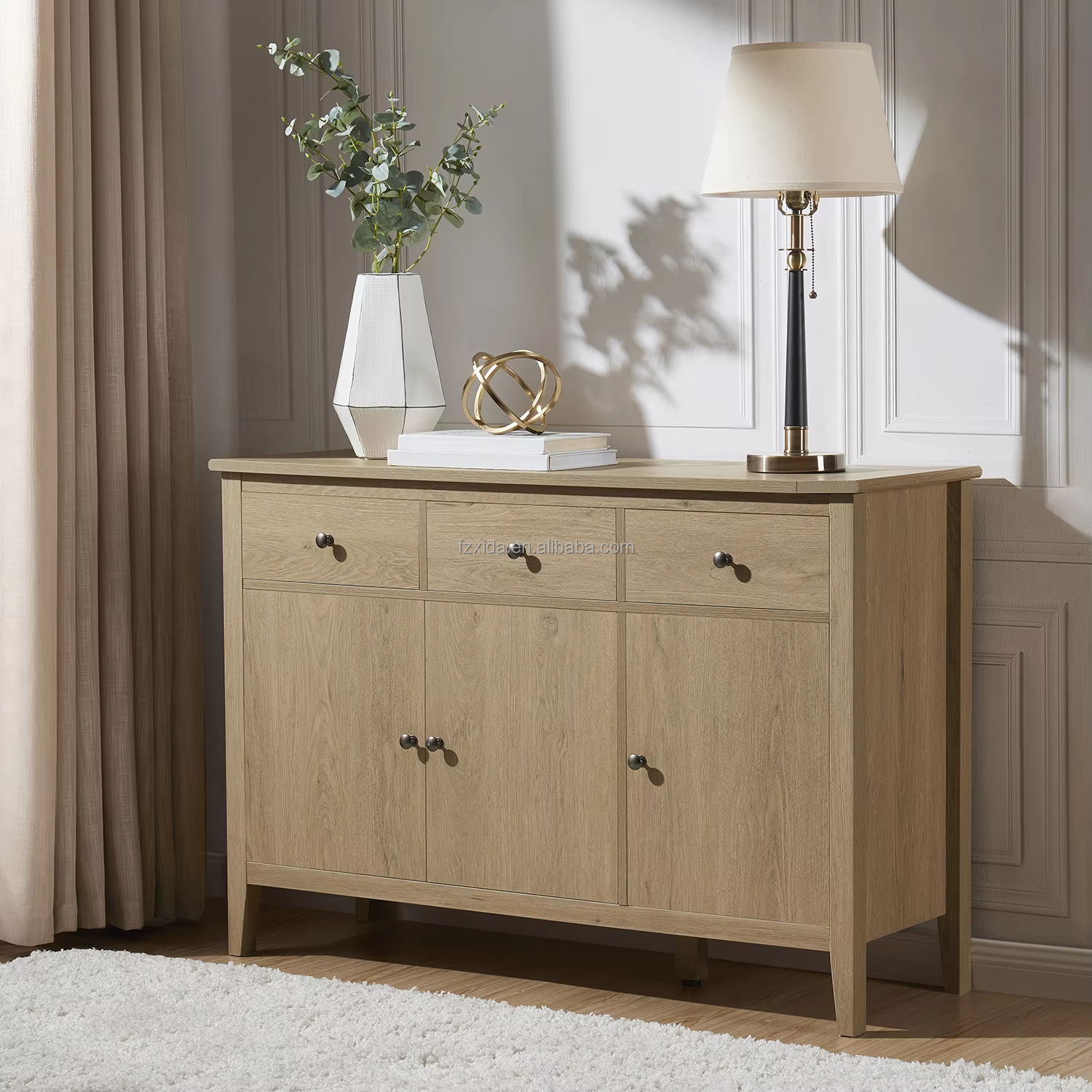 Modern Large Capacity 3-Drawer 3-Door Wooden Sideboard Storage Cabinet Home Furniture for Dining Living Room Bedroom Hospital