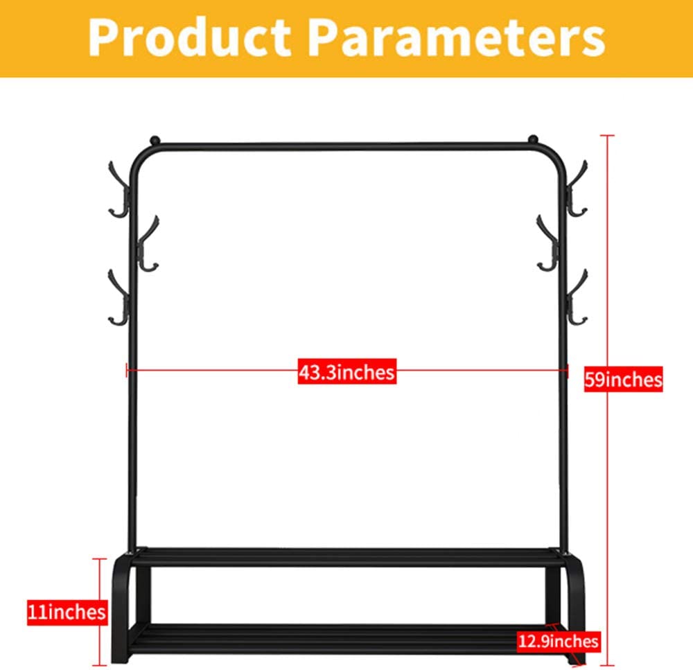 Metal Standing Coat Rack with Branch Single or Double Tier Clothing Organizer for Living Room &amp; Bathroom Use Multifunctional