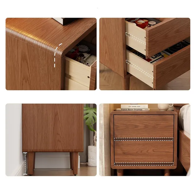 Medieval-Style Modern Walnut Bedside Table with Storage Shelves