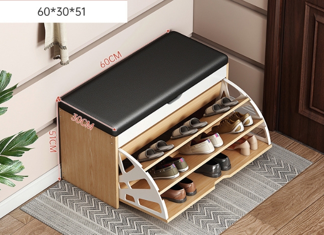 HANYEE Modern Decorative Entrance Area Shoe Storage Bench Bamboo Leather Organiser with Cushion Simple Style Home/Apartment Use
