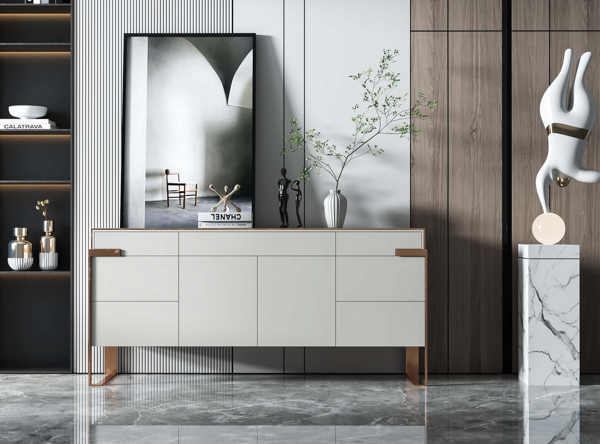 Modern Luxury Customized Stainless Steel Metal Sideboard Cabinet With Storage