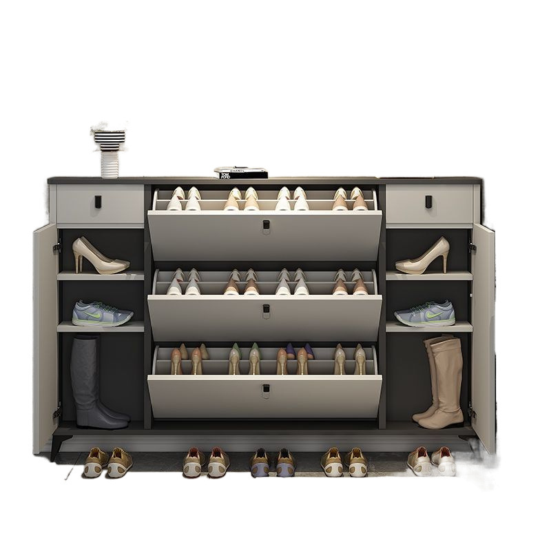 Wholesale Modern Luxury Grey Shoe Cabinet 4-Tier Shelf with Drawer Artificial Board Home Office Shoe Rack