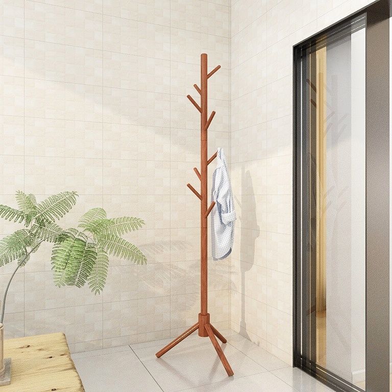 Stylish Tree-Shaped Solid Wood Coat Rack for Hotels Floor-Standing Clothes Hanger with Excellent Storage Functionality
