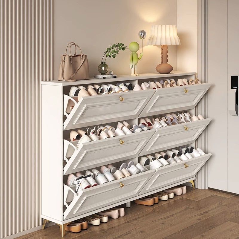 Ultra-Thin Cream Wooden Shoe Cabinet Economical Space-Saving Door Storage Rack Small Explosive Entrance Household Door Storage