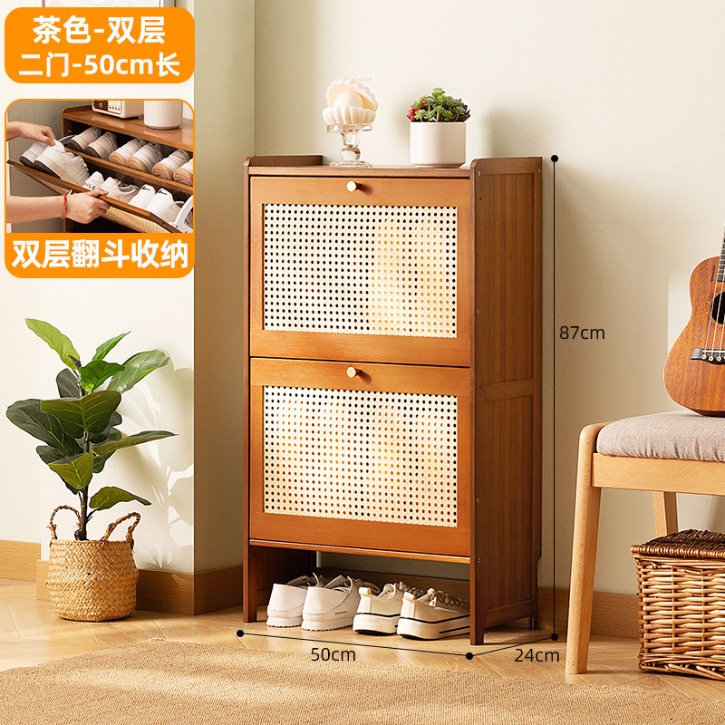 Ultra-thin Bamboo Shoe Cabinet Home Entryway Storage Multi-Layer Shoe Rack for Small Apartments Disassembly Cream Style Luxury