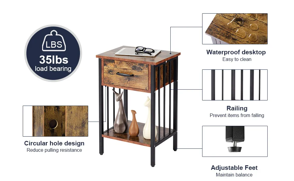 Nightstand, Bedside Table with Drawer, End Table for Living Room