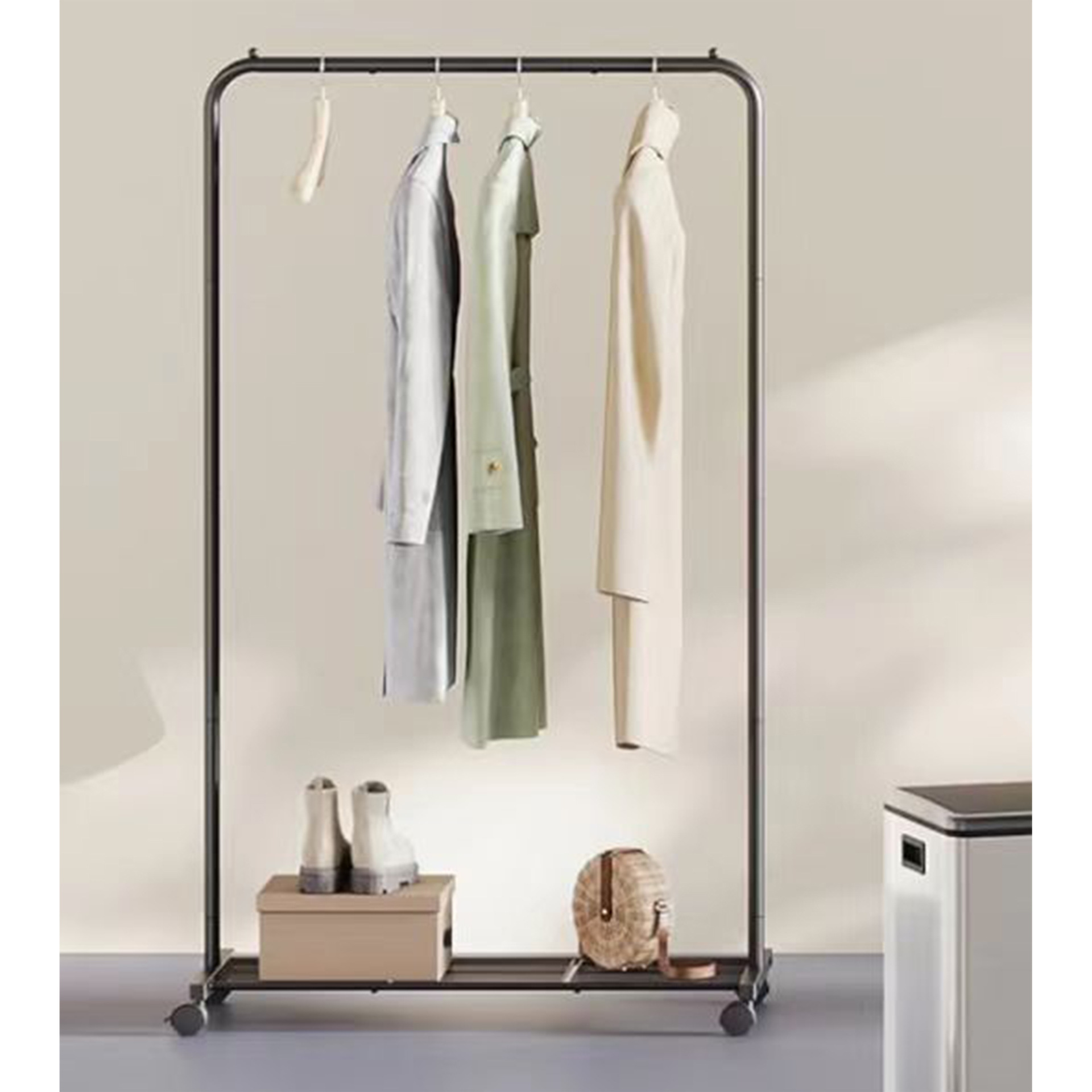 Light Luxury Single Rod Metal Coat Rack for Bedroom Clothes Storage Modern Floor-Standing Movable Clothes Drying Rack Home Use