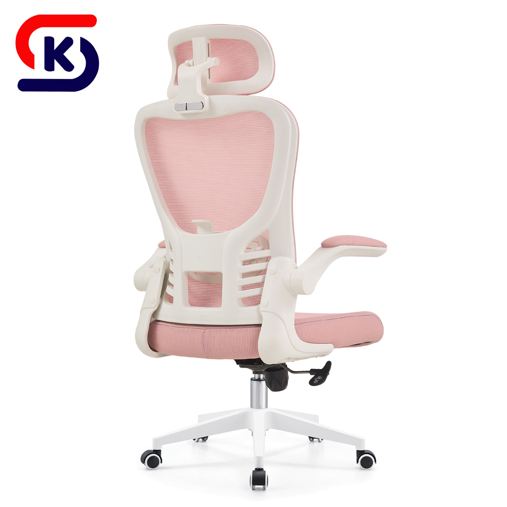 Modern Pink Ergonomic Office Chair with Adjustable Headrest, Breathable Mesh Office Desk Chair for Girls Teens Home Workspace