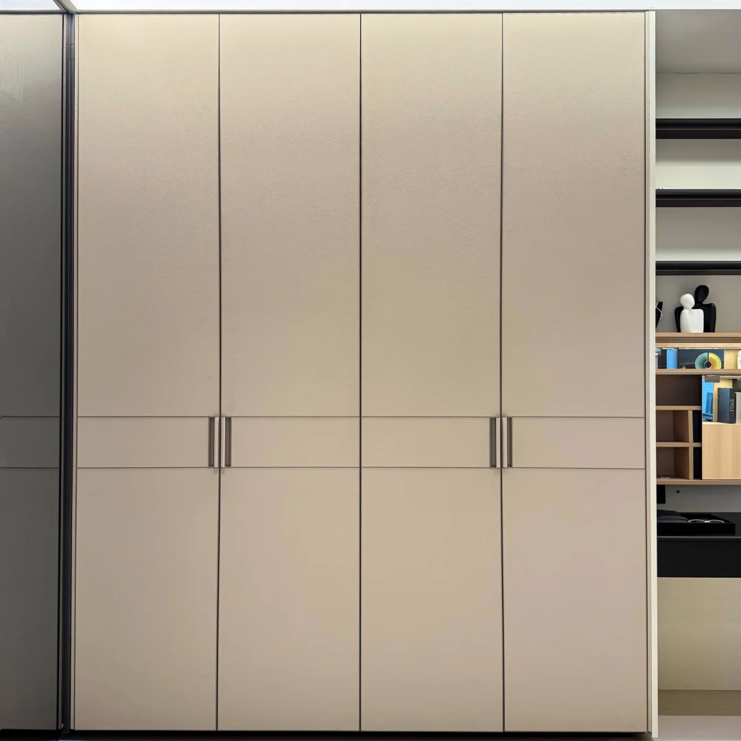 Modern Soundproof Microfiber Leather Sliding Wardrobe Doors High Quality Custom Bedroom Cabinets Leather Wardrobe