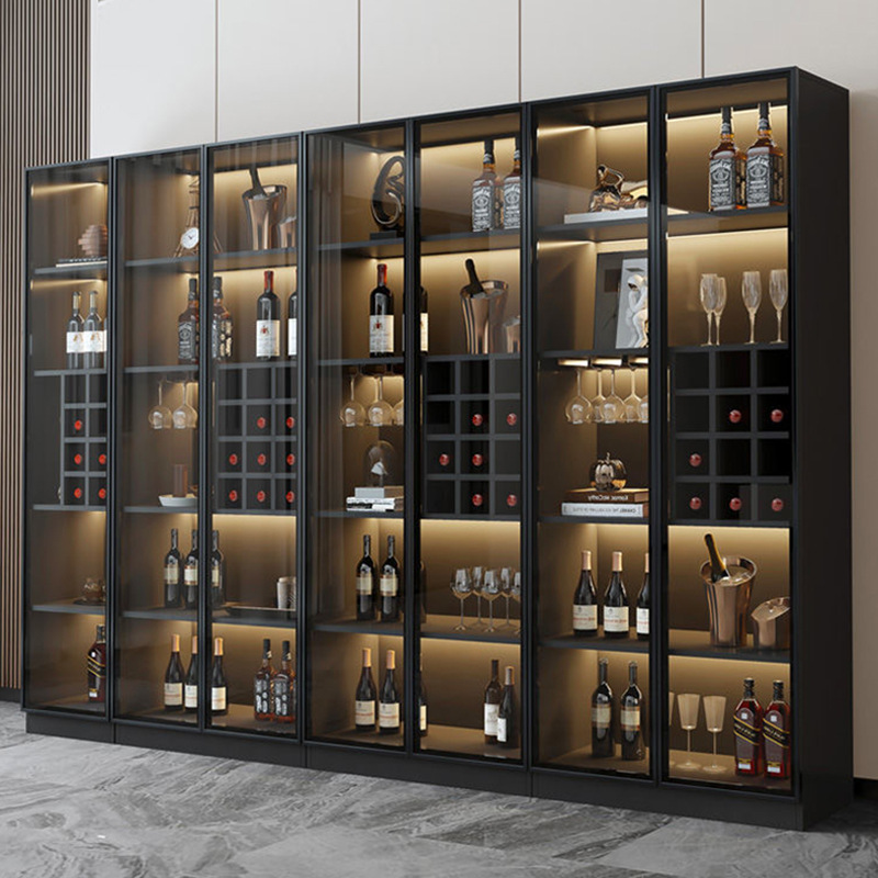 Custom Solid Wood Eco-Friendly Modern Luxury Home Furniture Kitchen Dining Sideboard Wine Cabinet Whiskey Display Storage Cellar