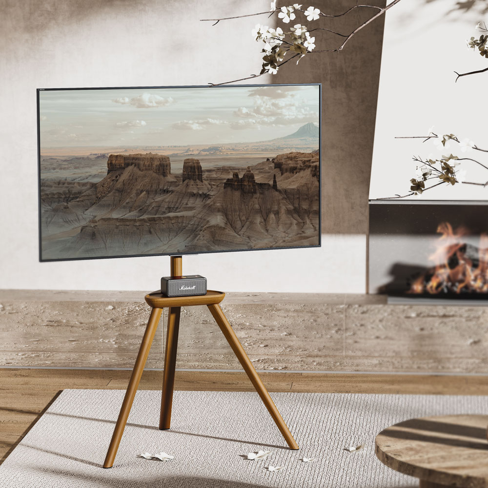 LUMI Wholesale 45 To 65 Inch Flat Screen Studio Mount 3 Legs Wood Universal Easel Tripod LED Mobile TV Floor Stand With Mount