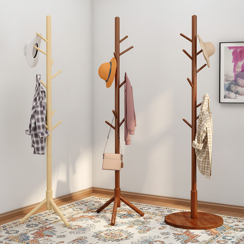 Runwood Customized Wood Floor Coat Stand Freestanding Wooden Coat Rack Floor Standing Clothes Drying Rack Wood Craft