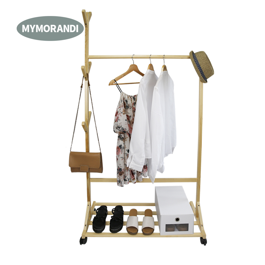 2020 Multifunctional Wooden Coat Rack Single Rod Hanging Clothes Rack Hat Racks for Home Storage