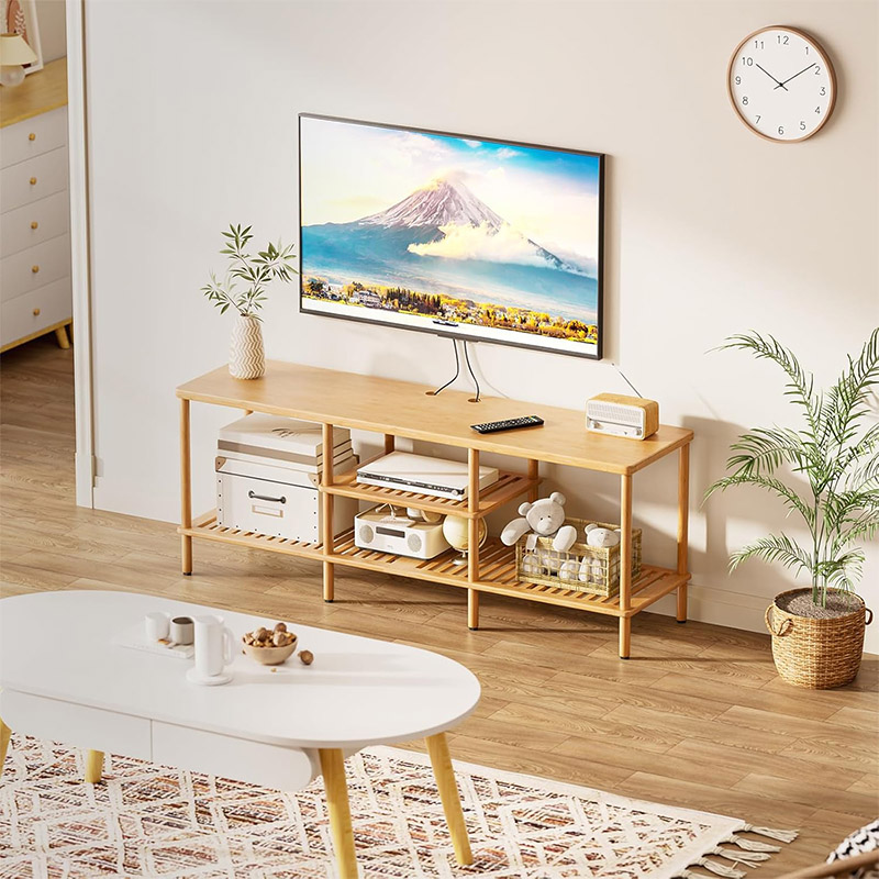 Modern Adjustable Bamboo TV Stand Table for Apartment Living Room Bedroom