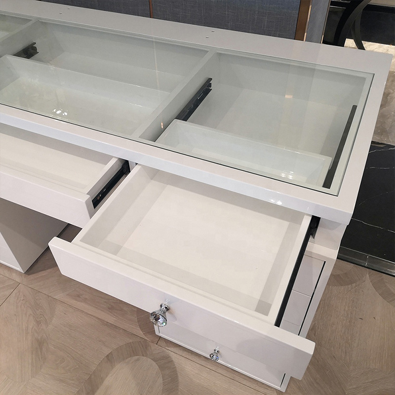 Wholesale Customized 12 Drawers LED Lights Glass Vanity Mirror Dressing Table Women's Bedroom Application Large Dressing Table