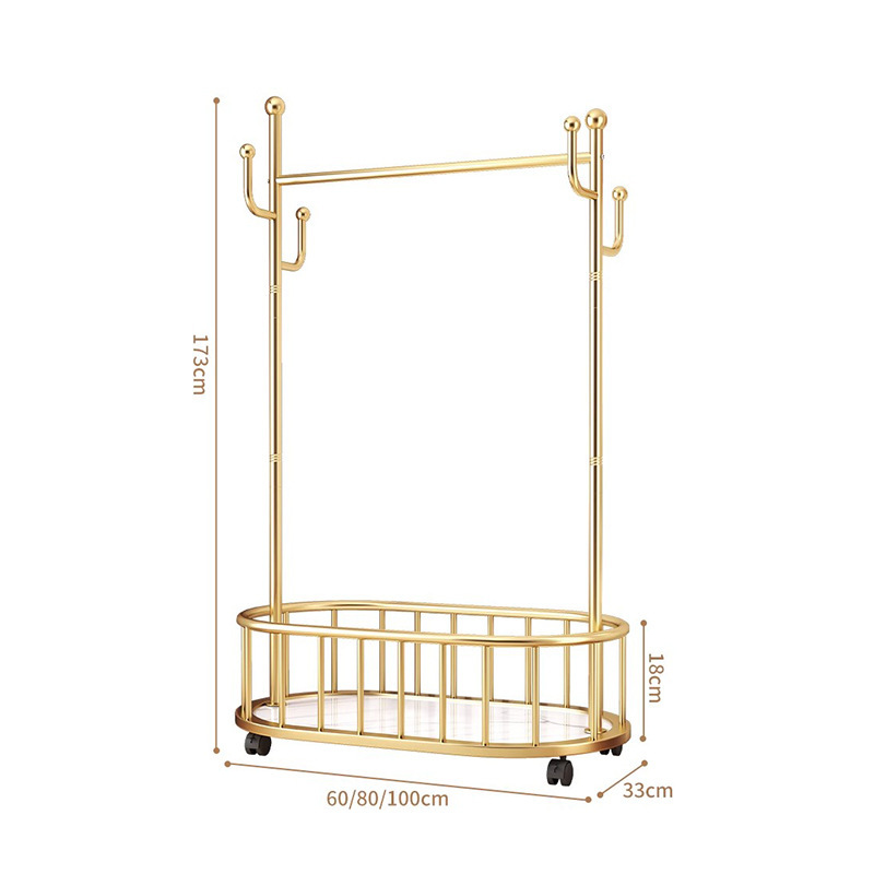 Coat Rack Floor Hanging Gold Luxury Metal Living Room Movable Tree Stand Home Storage Organization Clothes Coat Rack With Wheel
