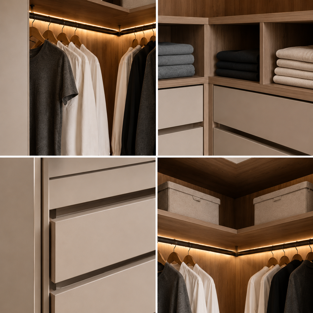 L-shaped Corner 4-Door Bedroom Furniture Wardrobe Direct Factory Price Ready To Ship Fitted Cabinet Organizer