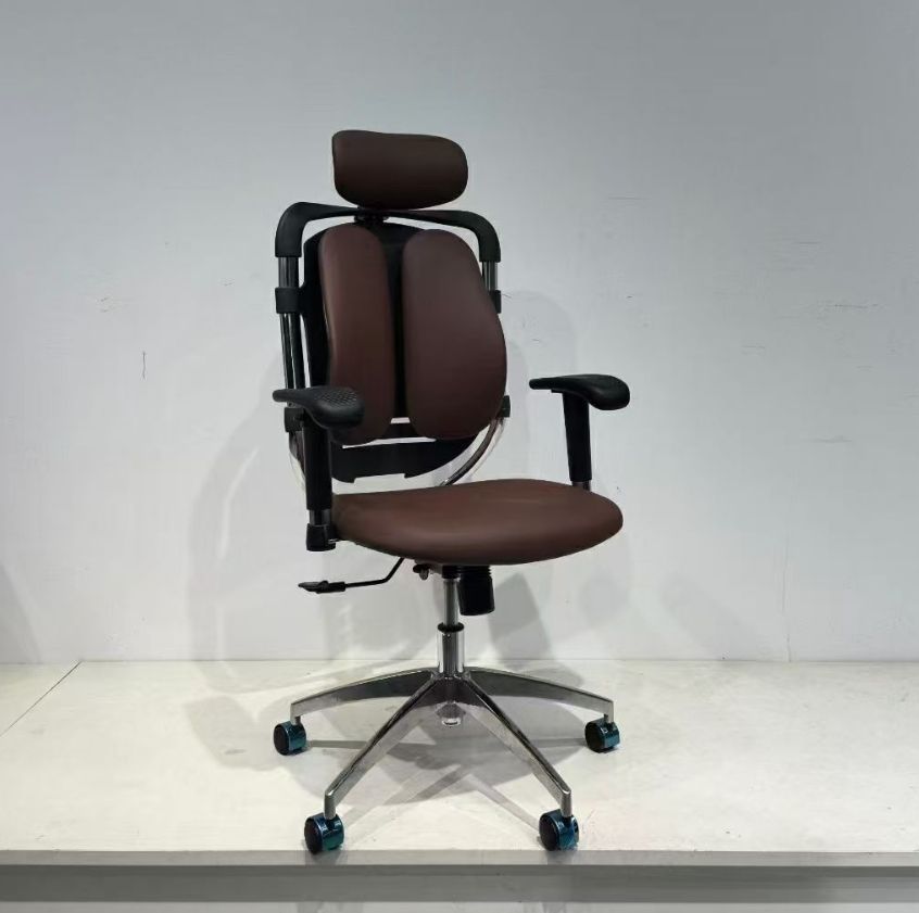 Ergonomic Metal Office Chair with Leather Lumbar Support Foshan Leather Ergonomic Chair with Pillow and Lumber for Desk Use