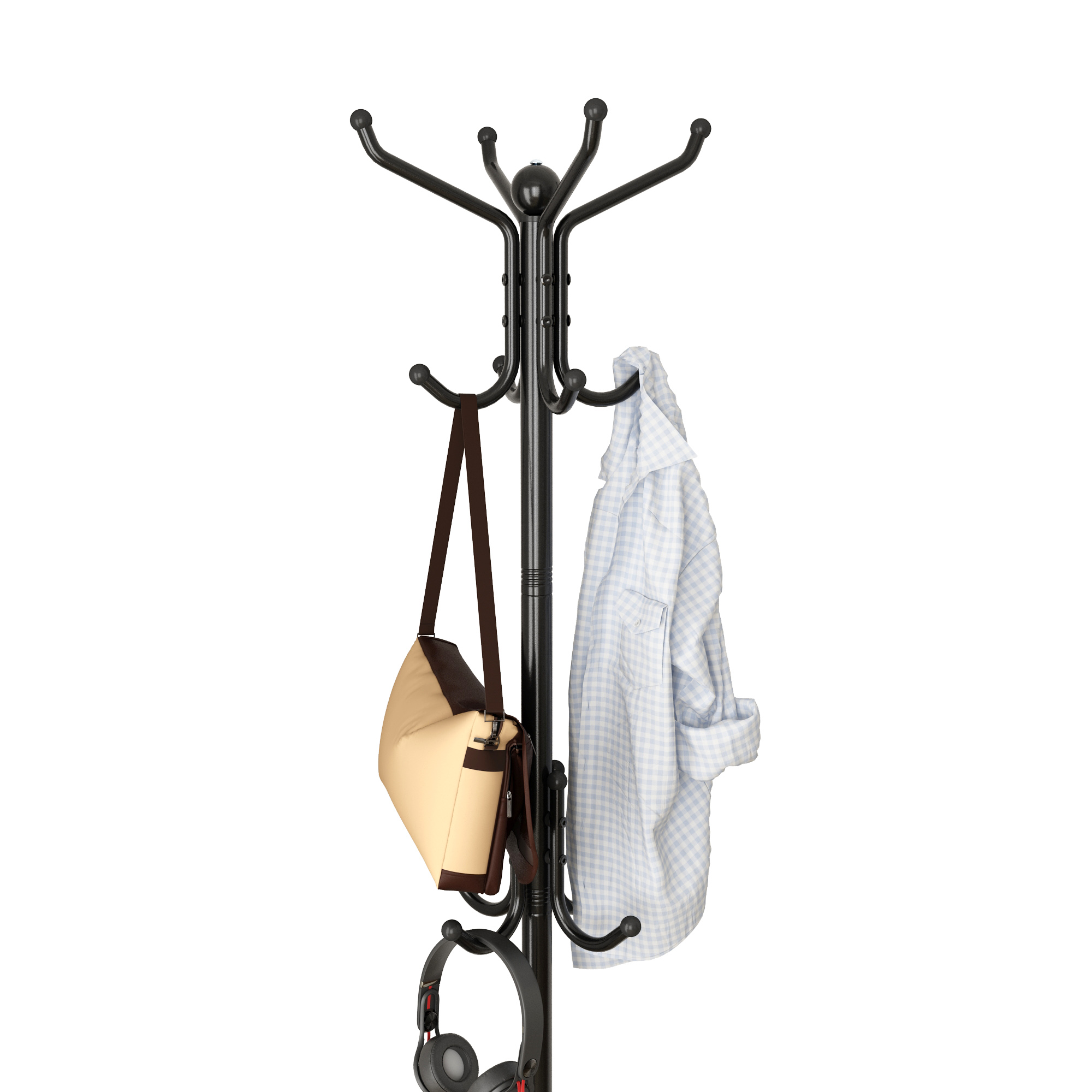 Modern 12-Hook Foldable Powder Coated Metal Coat Rack Stable Base Sturdy Standing Coat Hat Hanger for Entryway Bedroom Office